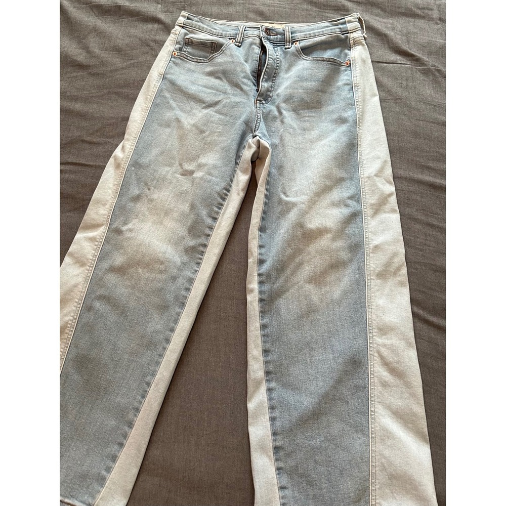Jessica Simpson Womens Two Tone Wide Leg Tuxedo Stripe Jeans Light Wash 8